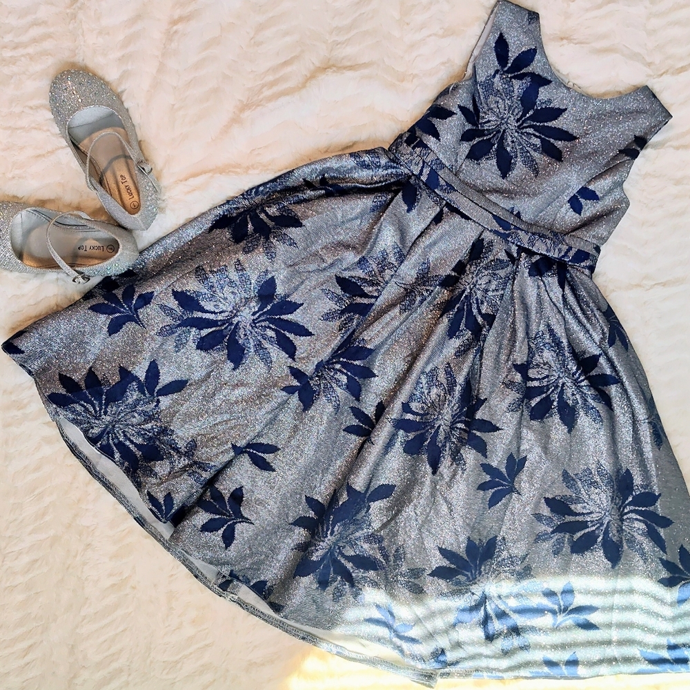 Elegant Blue Floral Kids Dress